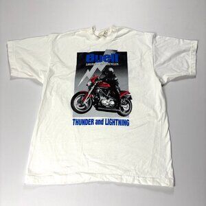 Vintage Buell Motorcyles Thunder Lightning T Shirt White Sz XL 1996 USA Bike
